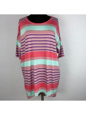 LuLaRoe Irma Womens S Striped Circle Oval Pattern Oversized Hi-Lo Tunic Top NWT